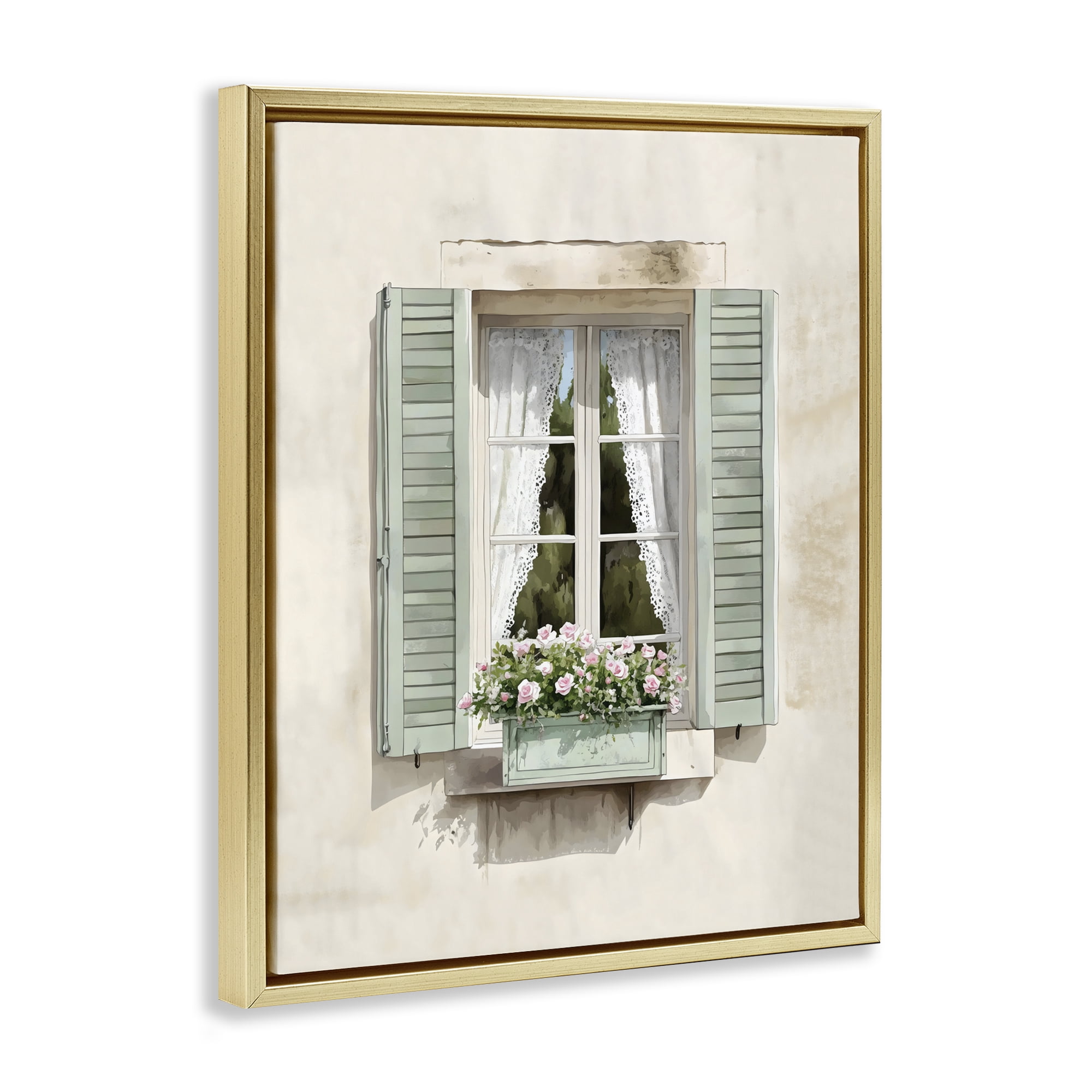 Stupell Industries French Cafe Window Curtains Gold Framed Floater Canvas Wall Art, design by LSR Design Studio