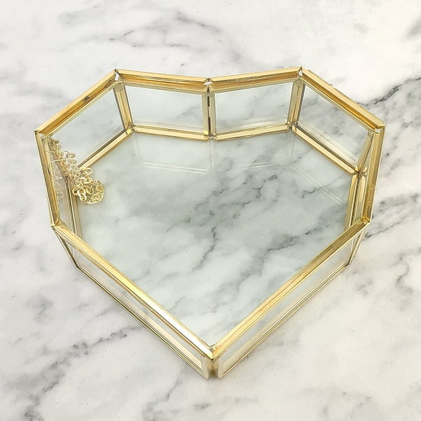 Multifunctional Jewelry Display Box Flip Love Heart Shaped Geometric Glass Jewelry Box Glass Ring Box Multifunctional Jewelry Display Box