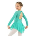 thumbnail image 6 of iiniim Kids Girls Sequins Figure Ice Skating Dress Hollow Back Mesh Leotard Wrap Skirt Ballet Dancewear A Mint Green 6, 6 of 7