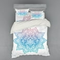 thumbnail image 2 of Lotus Duvet Cover Set, Bohemian Tattoo Style Pastel Toned Mandala Abstract Lotus Flower Design, Bedding Set with Shams and Fitted Sheet, 3 Sizes, by Ambesonne, 2 of 3