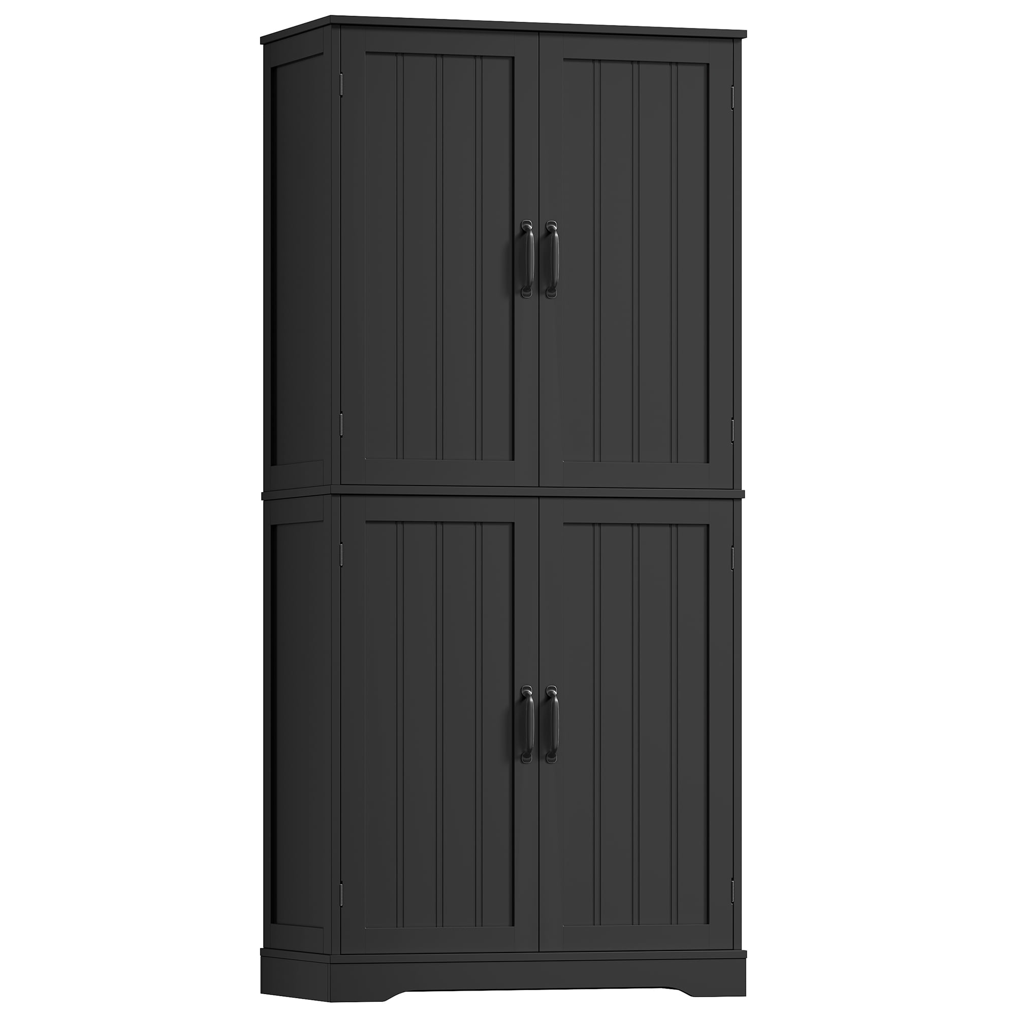Homfa 71'' Kitchen Pantry Cabinet with 4 Doors, Modern Black Storage Cabinet for Dining Room Living Room
