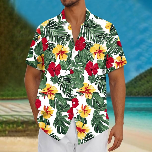 Blusa y camisa de manga corta con cuello vuelto Camisa casual para hombre Camisa de bolos vintage de manga corta Camisas de verano de playa cubana Camisa con botones Blusa para hombre Poliéster