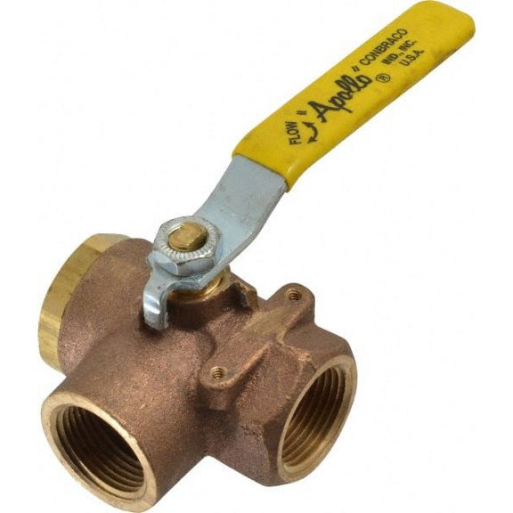Apollo. 1" Pipe, Large Port, Bronze Standard Ball Valve Three Way, FNPT x FNPT x FNPT Ends, Lever Handle, 400 WOG