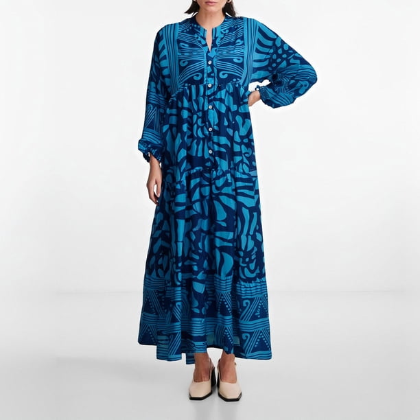 Vestidos Para Mujer 2025 Primavera Verano Casual Falda Mujer Cuello En V Estampado Vestido Suelto