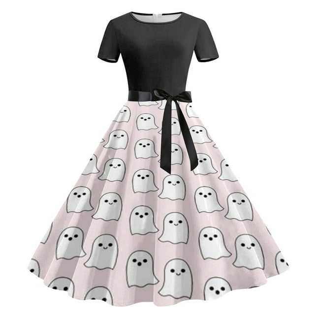 Robe d'Été pour Femmes 2024 Mode Grande Taille Décontractée Imprimé Floral Manches Courtes Col Rond Longueur Genou 50 % de Réduction Liquidation!