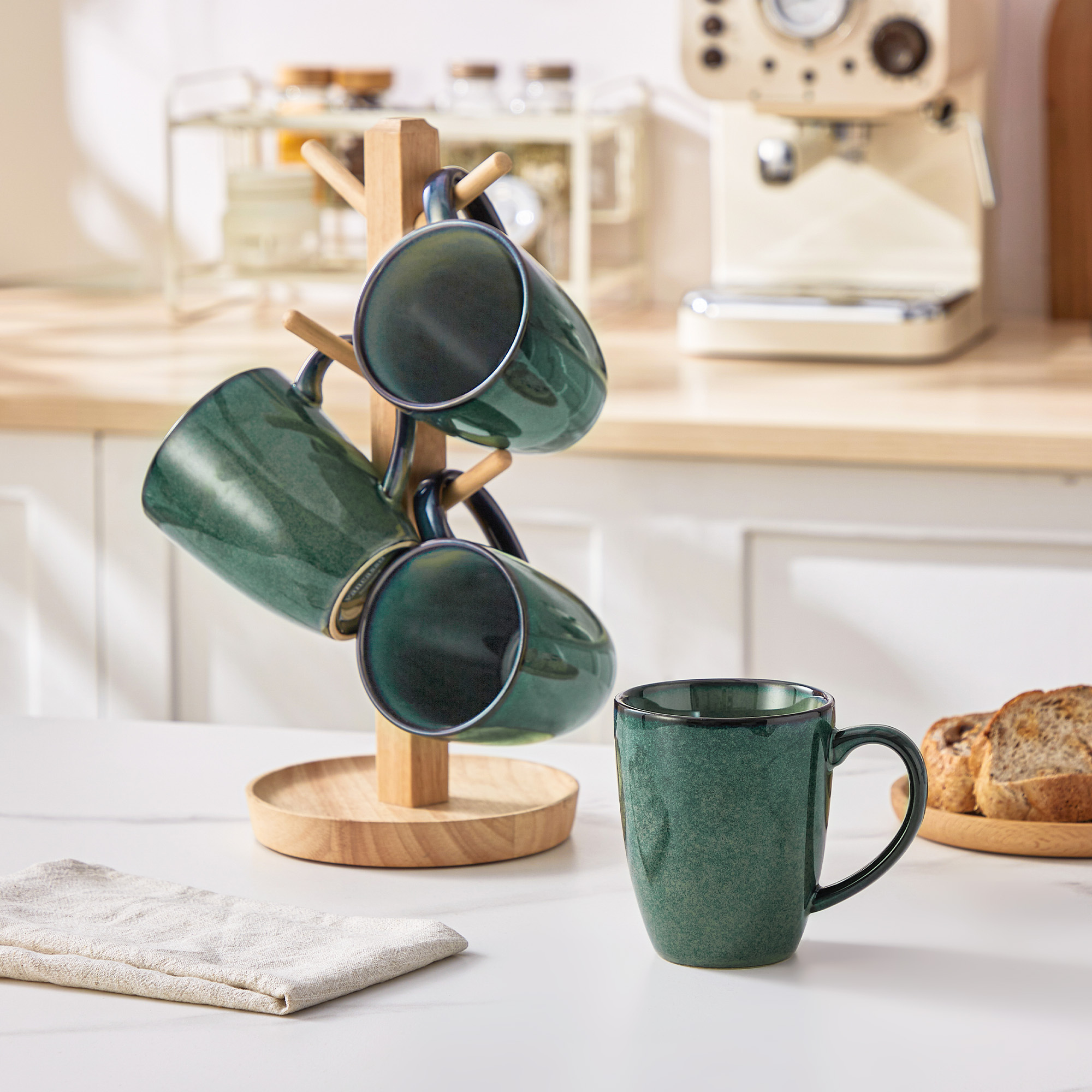 Vancasso Ceramic Coffee Mugs, 12 oz, Set of 4, Green photo 7
