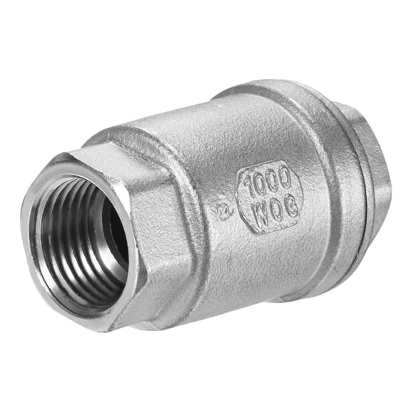 Uxcell 1-Pack 1/2" NPT 2.3" L WOG1000 One Way Non-Return Stainless Steel Spring Check Valve [Silver]