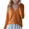 thumbnail image 2 of YUANxueke Girls Basic Knit Cardigan Button Down V Neck Sweater School Uniform Fashion Tops with Ribbed Cuffs,Orange,8-9 Years, 2 of 3