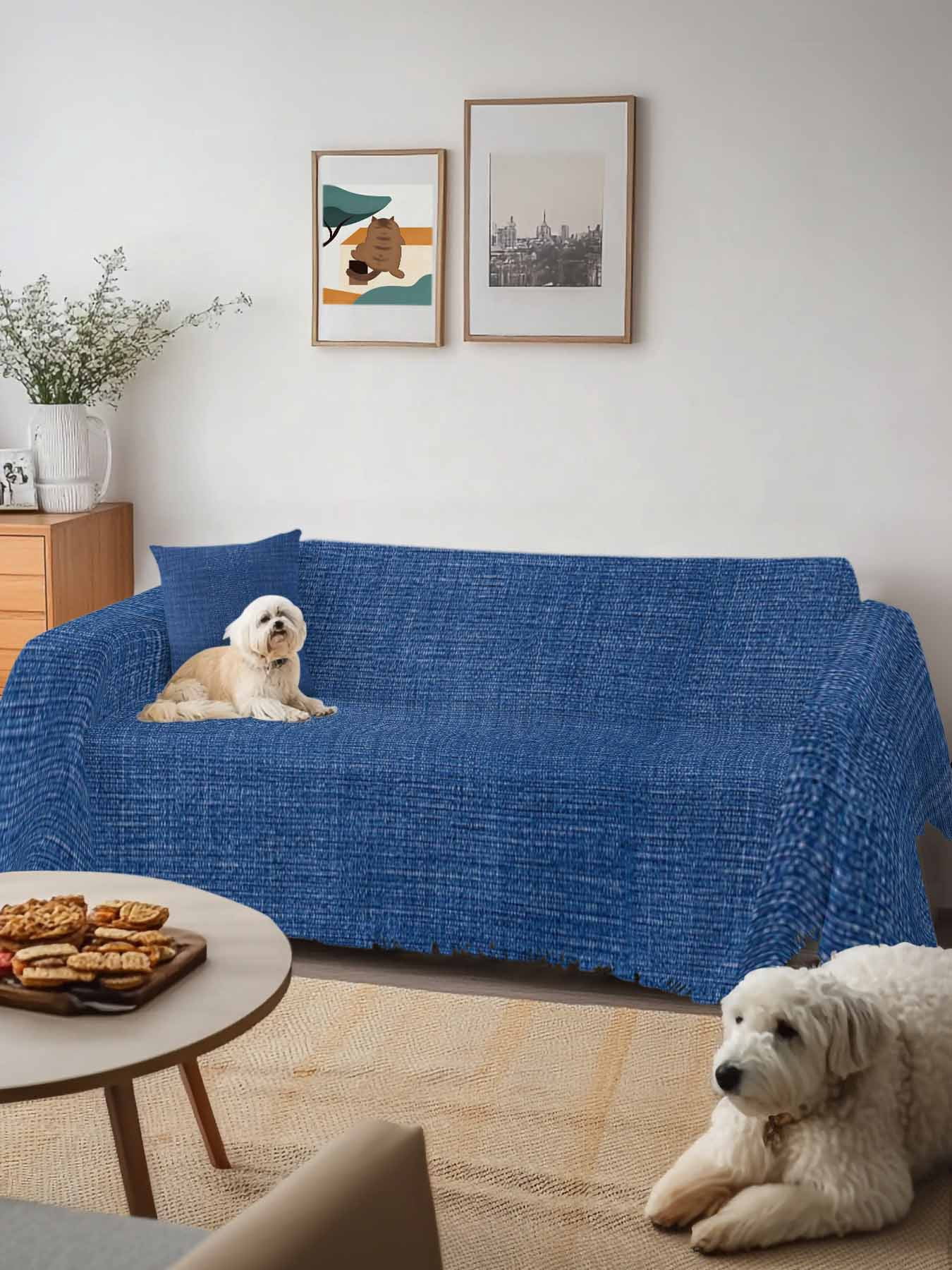 Navy Blue Couch Cover for 2 Cushion Couch, Vintage Country Monochrome Farmhouse Washable Love Seat Sofa Covers Slipcover, Throw Sofa Covers for Pets, Furniture Protector 71"x102"