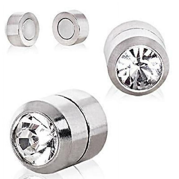 Body Accentz Earrings CZ Magnetic Fake Plugs Pair simulates 0 gauge
