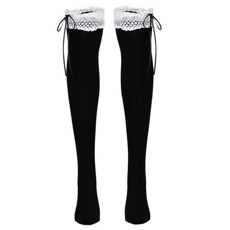 

4 pairs * Lace High Tube Socks Black fuzzy socks for women