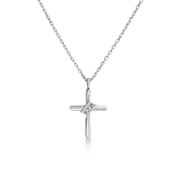 Diamond Affection Lab Created Diamond Cross Necklace for Women Rhodium Plated 925 Sterling Silver Pendant