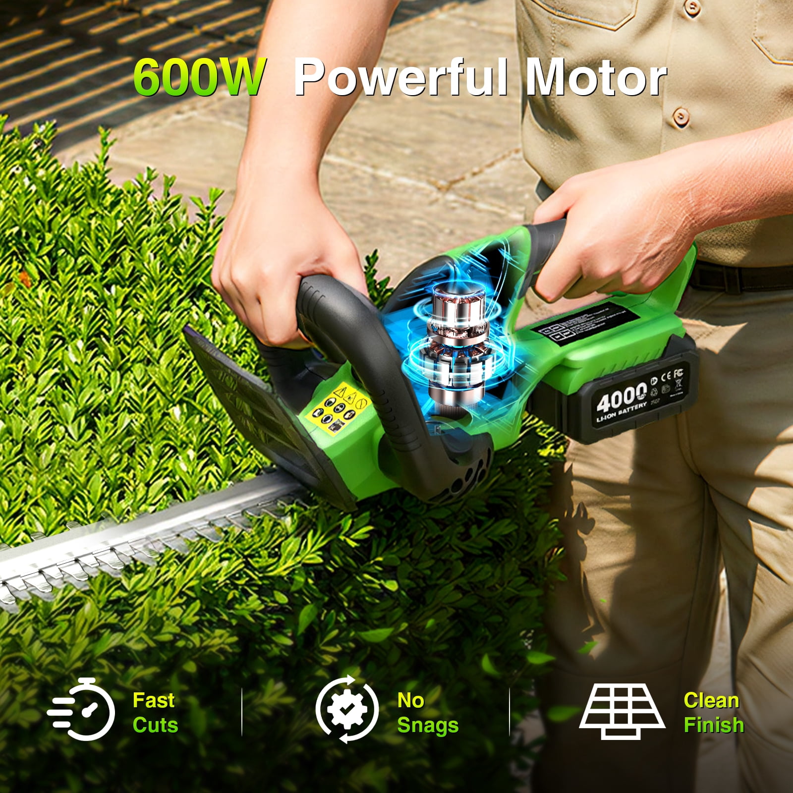 TaskStar 22" Hedge Trimmer Garden Yard Electric Cordless Handheld Shrub & Bush Cutters ,All-Around Trimming Hedge Cutter With 2*4.0Ah Battery