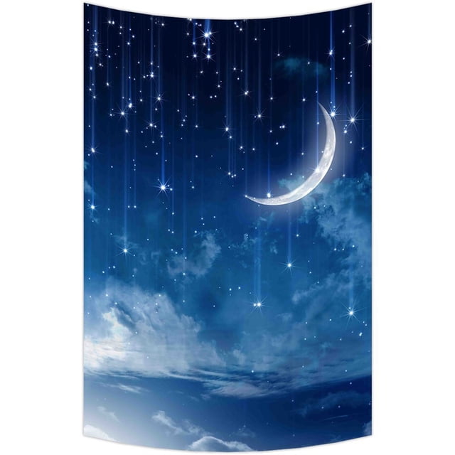 ABPHQTO Luna estrella en cielo azul hermosa noche tapices artísticos de pared decoración del hogar tapiz colgante de pared tamaño 150x228 cm