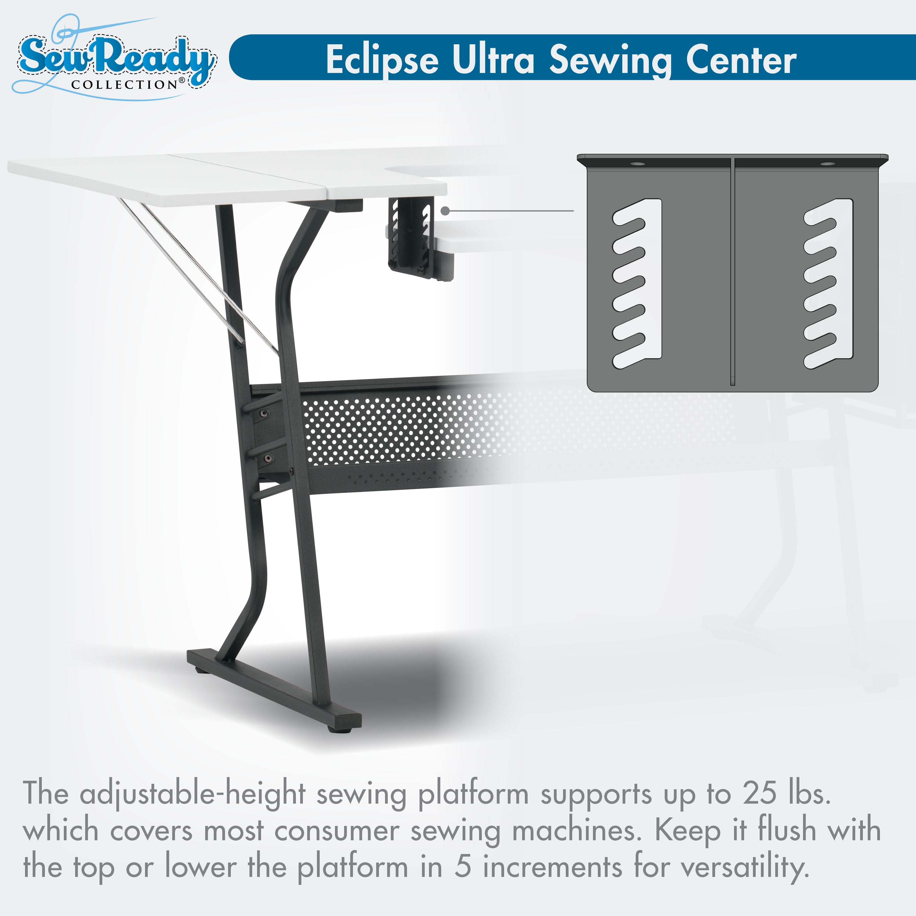 Sew Ready Eclipse Ultra Hobby/Office/ Sewing Desk with Height Adjustable Platform and Storage Black/White