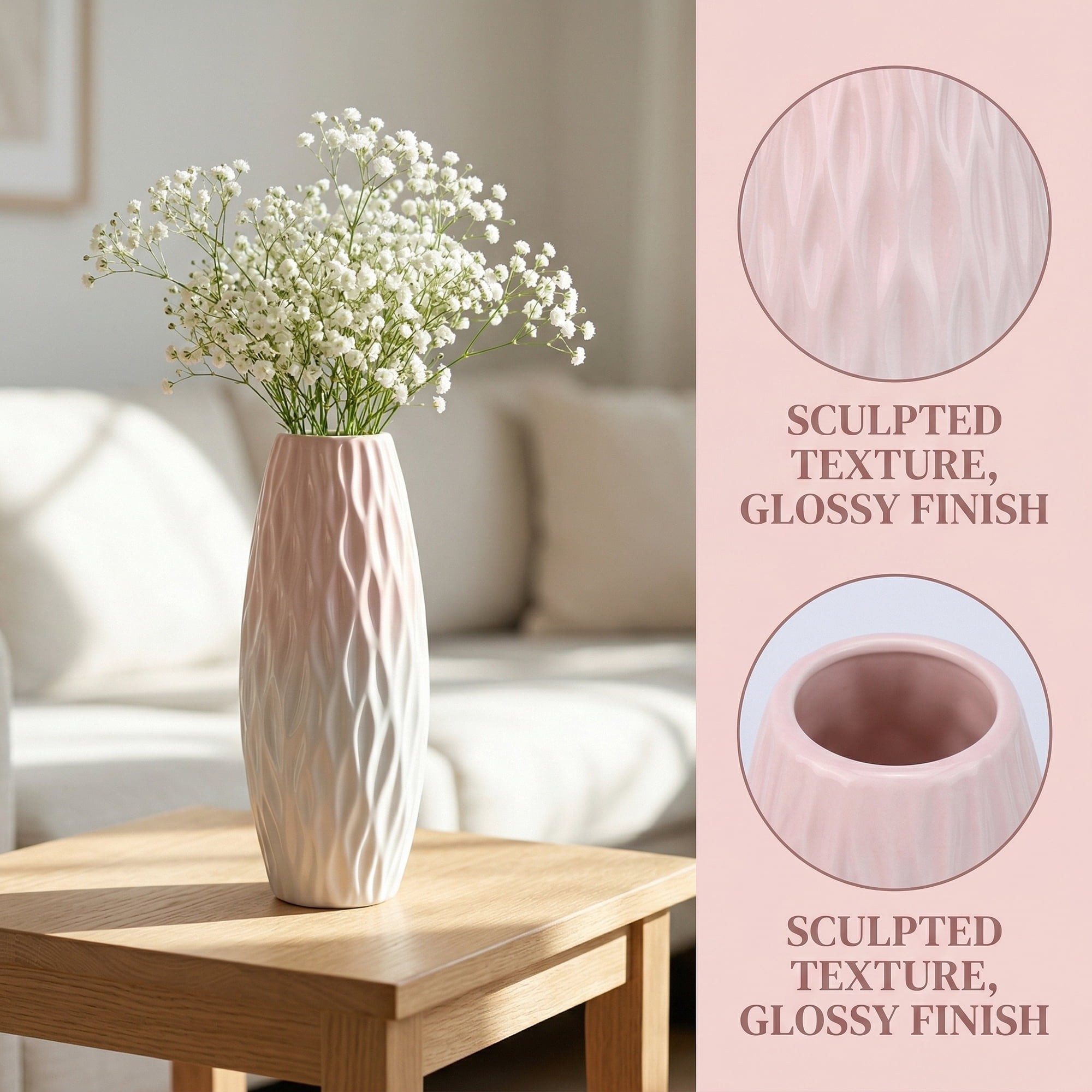 Unique Bargains Tall Ceramic Pleated Geometric Centerpieces White 3.6"L x 3.6"W x 9.4"H