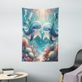 thumbnail image 2 of Ambesonne Whale Tapestry Wall Hanging, Aqua Art Deep Ocean Cartoon, 40"x60", Sea Blue and Coral, 2 of 3