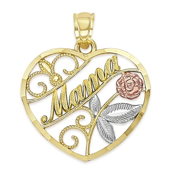 Golden Fire Solid 10k Gold Heart Mama Pendant - Mother's Day Gift Jewelry for Women