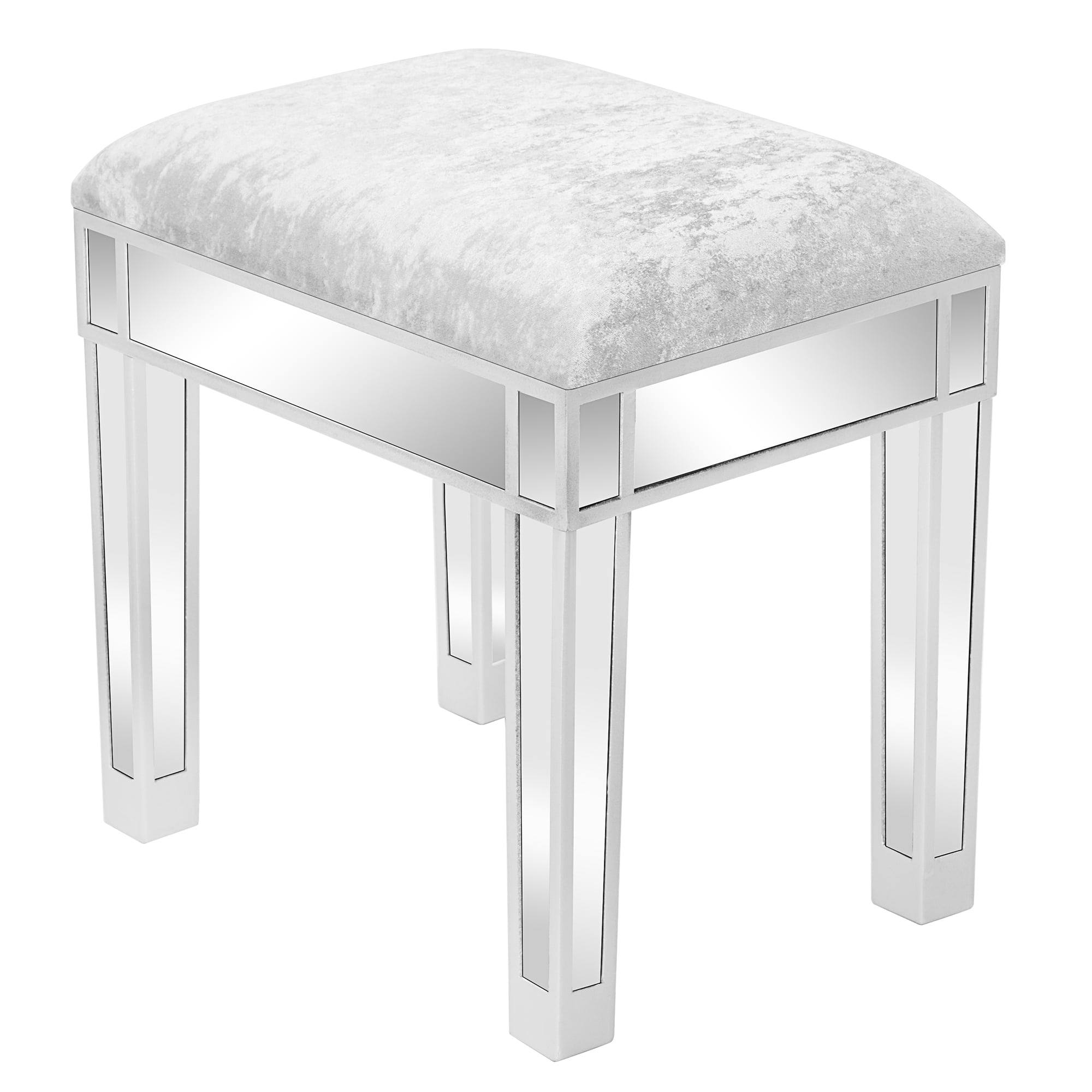 Hassch Fch Modern Style Mirrored Vanity Stool Silver Gray