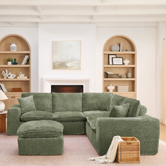 107'' Modern Boucle L-shaped Sectional Sofa with Moveable Ottoman for Living Room