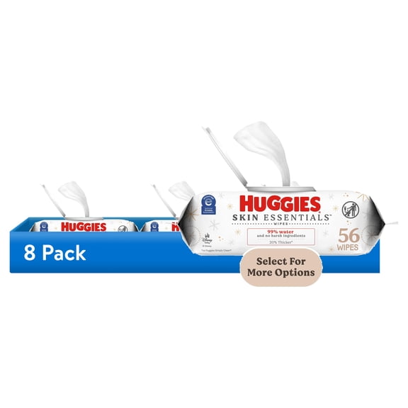 (8 pack) Huggies Skin Essentials Baby Wipes, 1 Pack, 56 Count (Select for More)