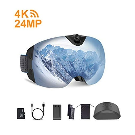 OhO 4K WiFi Ultra HD Action Camera Ski Goggles with 24MP and 140 Degree Adjusted Camera Angle Up and Down, Low Temperature (Best Ski Goggles With Camera)