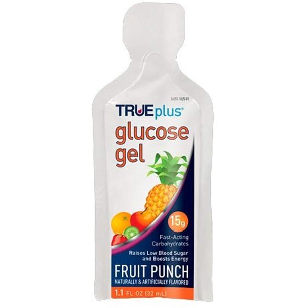 4 Pack TRUEplus Glucose Gel 15g FastActing Carbs Fruit Punch 1.1oz