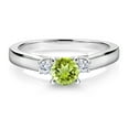 thumbnail image 2 of Gem Stone King 925 Sterling Silver Green Peridot and White Lab Grown Diamond 3-Stone Engagement Ring for Women (0.68 Cttw, Gemstone August Birthstone, Size 9), 2 of 4