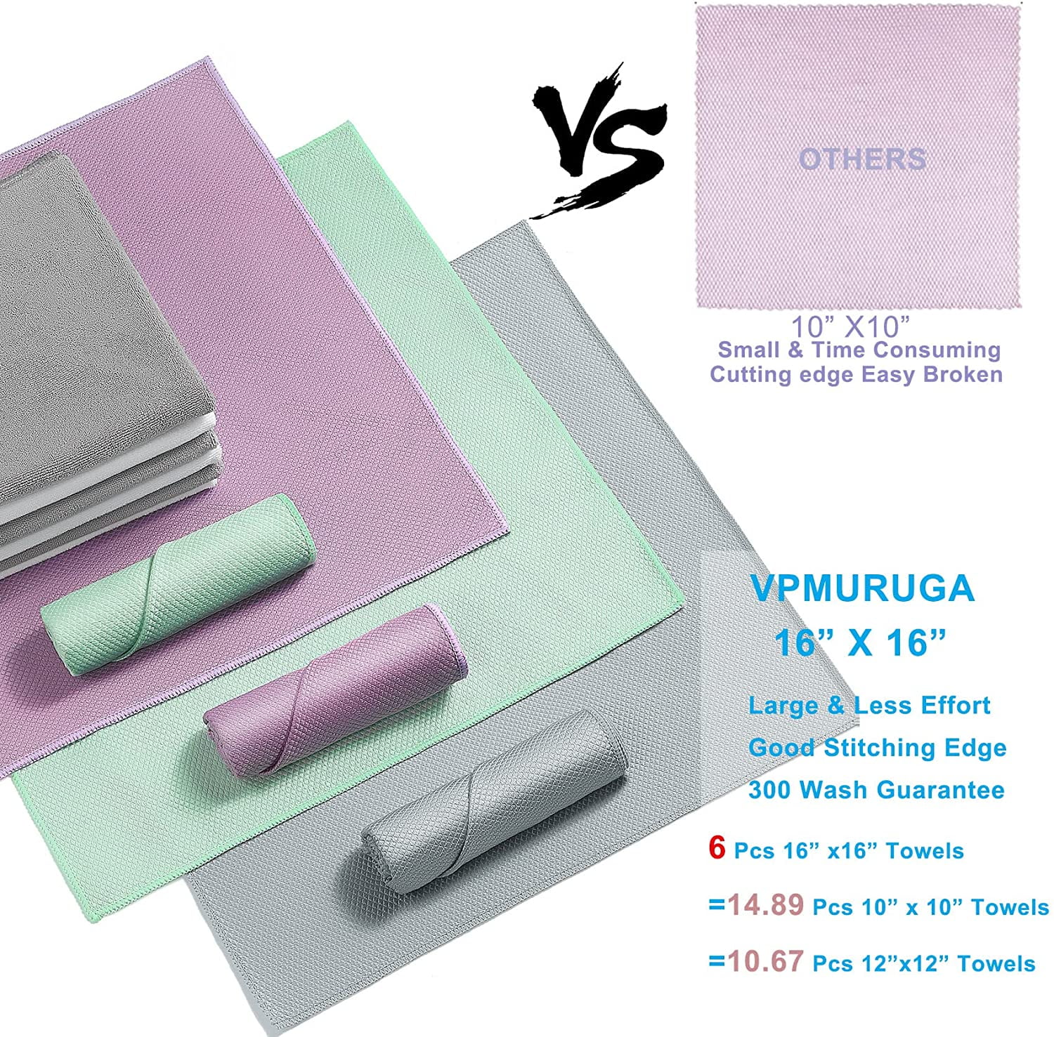 Streak Free Lint Microfiber Window Cleaning Cloth,Best Glass Car Shiny Wipes Mirror Shower Cloth, Miracle Cloths for Glasses,Stainless Steel,Wine Polishing Towels,Pack of 6,Grey