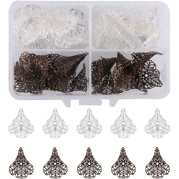 40 tapas de cuentas de flores de 2 colores, tapas de extremo de cuentas de latón con filigrana de metal, tapas de cuentas espaciadoras, tapas de dijes finales
