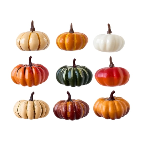Pumpkin Decorations 9 Piece Assorted Set for Halloween and Fall Home Display