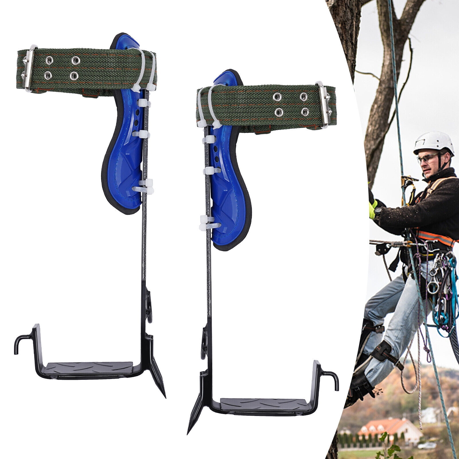 DENEST Pole Tree Climbing Spike Set 2-Gear Steel Adjustable Rescue Belt ...