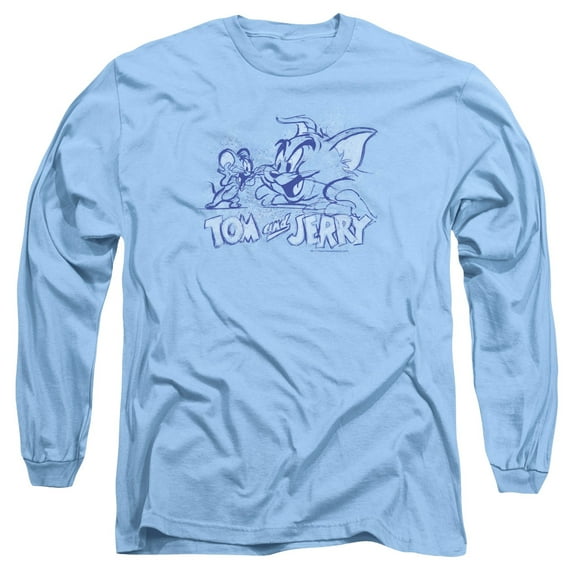 Trevco HNB109B-AL-3 Tom & Jerry Sketchy Long Sleeve T-Shirt with 18-1 Thickness for Adult, Carolina Blue - Large