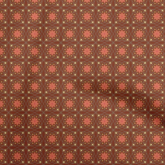oneOone Cotton Poplin Maroon Fabric Arabic Moroccan Fabric For Sewing Printed Craft Fabric By The Yard 42 Inch Wide