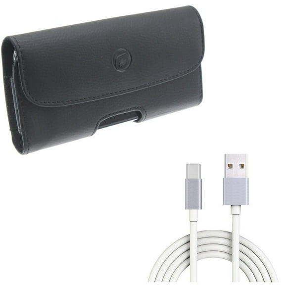 For Galaxy A54 /A53 /A33 - 10ft USB Cable w Case Belt Clip, Type-C Charger Cord Power, Leather Holster Cover for Samsung Galaxy A54 /A53 /A33 5G