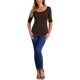 thumbnail image 2 of INSPIRE CHIC Camisetas de Cuello Barco para Mujeres de Manga Corta Ajustadas de Capa T-Shirt Suave S Marrón Café, 2 of 6