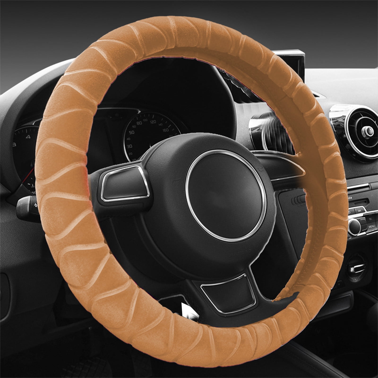 Kbndieu Car Steering Wheel Cover Women Man, Fluffy Plush for Winter Warm, Fuzzy Steering Wheel Protector, Universal 14-15 Inch, Soft & Non-Slip, Lovely Decor Winter Car Accessories (Beige)