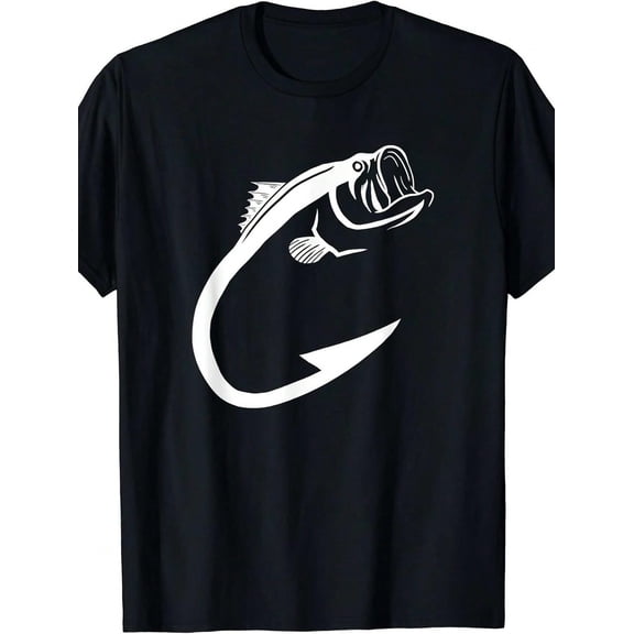 Men's Angler Bass Fish Hook Graphic T-Shirt Outdoor Fishing Hobby Top