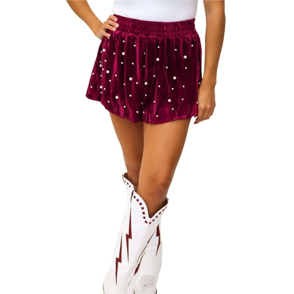 xingwang Clearance Plus Size Shorts for Women High Waisted,Women's Pearl Velvet Short Skirt Pants Red M