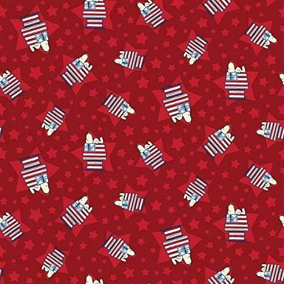 Springs Creative Snoopy House Patriotic Toss Red 100% Cotton Fabric sold by the yard