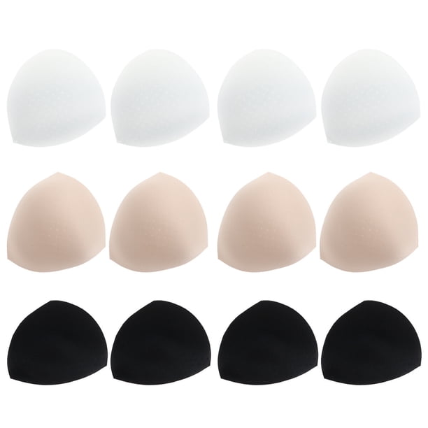 6 pares / 1 juego de almohadillas triangulares extraíbles para sujetador, almohadillas de esponja transpirables para mujeres, mujeres, niñas, talla S (negro / blanco / color de piel, cada 2 pares)