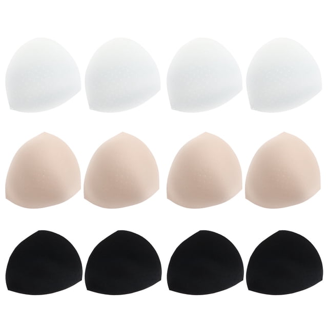 6 pares / 1 juego de almohadillas triangulares extraíbles para sujetador, almohadillas de esponja transpirables para mujeres, mujeres, niñas, talla S (negro / blanco / color de piel, cada 2 pares)