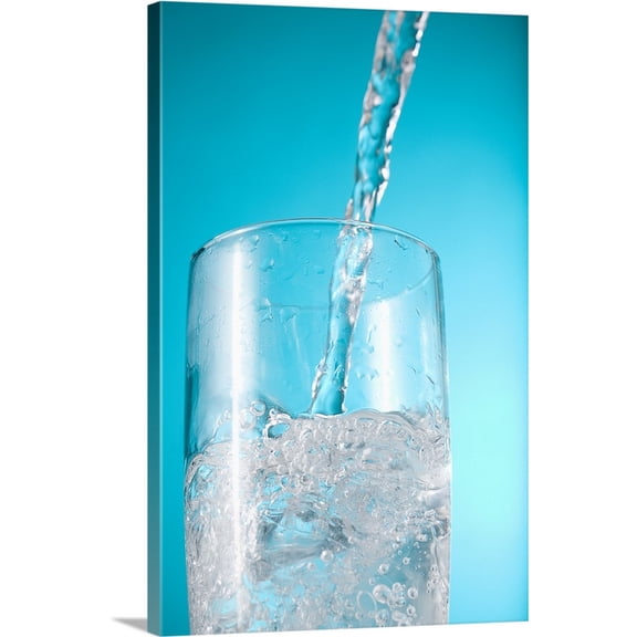 Great BIG Canvas | "Stream Of Water Being Poured Into A Clear Glass" Canvas Wall Art - 32x48