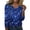 Blue, variant on Women Tees Shirts Tops Long Sleeve Shiny Print Elegant V Neck Casual Dressy Clothes Red