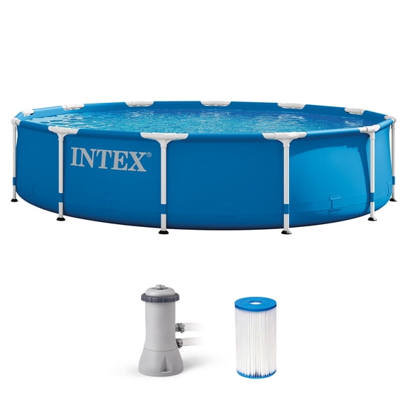 Open Box Intex 12' x 30" Metal Frame Round Above Ground Swimming Pool