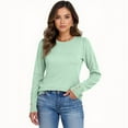 thumbnail image 5 of Fshiont Womens Sweaters Fall Fashion 2025 Long Sleeve Button Cuff Soft Knit Pullover Trendy Tops Dressy Casual Blouses Mint Green S, 5 of 5