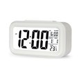 thumbnail image 1 of Despertador de mesa Pantalla digital Sensor de temperatura del dormitorio Termómetro Retroiluminación Calendario Relojes de repetición portátiles Hogar Blanco Vogacara EL006195-01B, 1 of 6
