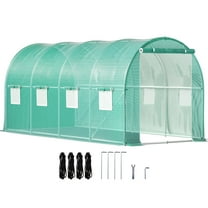 Wangbujianwang 15’x7’x7’ Upgraded Walk-in Greenhouse with Spraying System, Heavy Duty Tunnel Green House with 6 Ventilated Mesh Windows & Zippered Roll-up Door, Large Plant Garden Hot House Outdoor