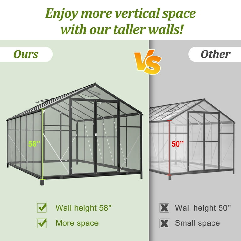 LZBEITEM 12'x8' Outdoor Greenhouse, Walk-in Polycarbonate Green