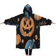 thumbnail image 2 of Oversized Wearable Blanket Hoodie,Halloween Pumpkins Skulls Bats and Eyeballs Sherpa Blanket Hoodie with Super Pockets,Super Warm Fuzzy Pullover for Women & Men, 2 of 6
